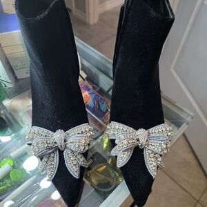 New Kurt Geiger Black Ankle Boots with Sparkling Bow